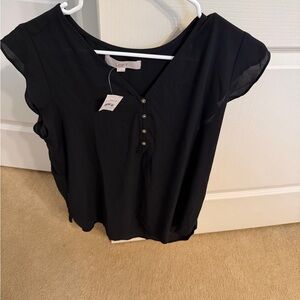 LOFT Black Button-Detail Blouse